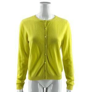 Elorie Womens Cardigan Sweater Size Medium Yellow Cashmere Button Up